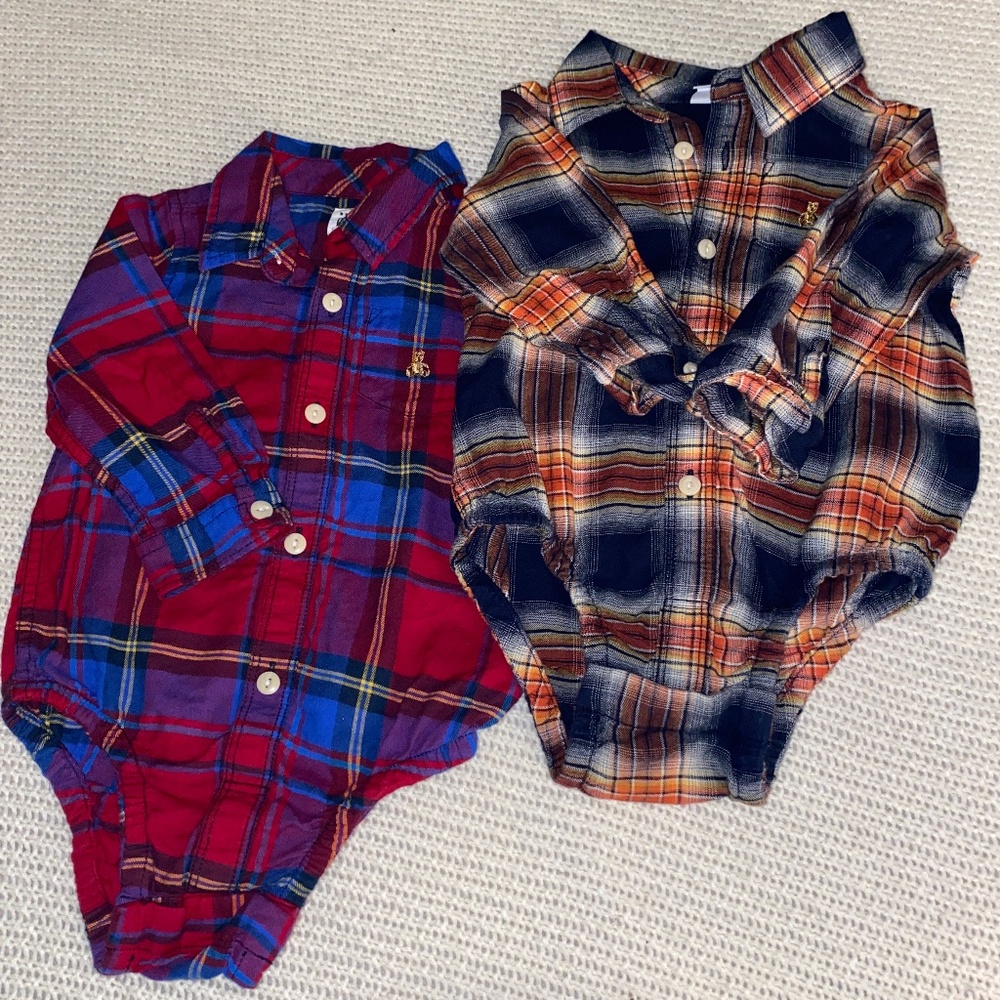 Baby boys, like new, baby Gap button up flannel shirts with diaper snaps.